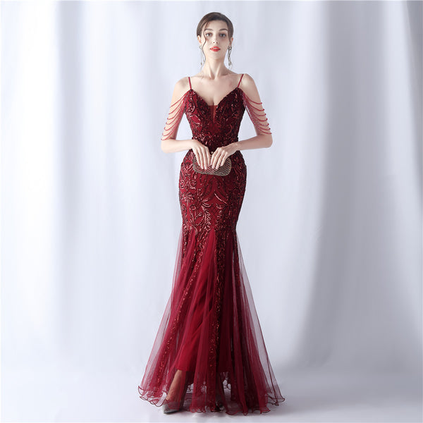 2024 High-End Gown with Floral Sequins & Beadwork