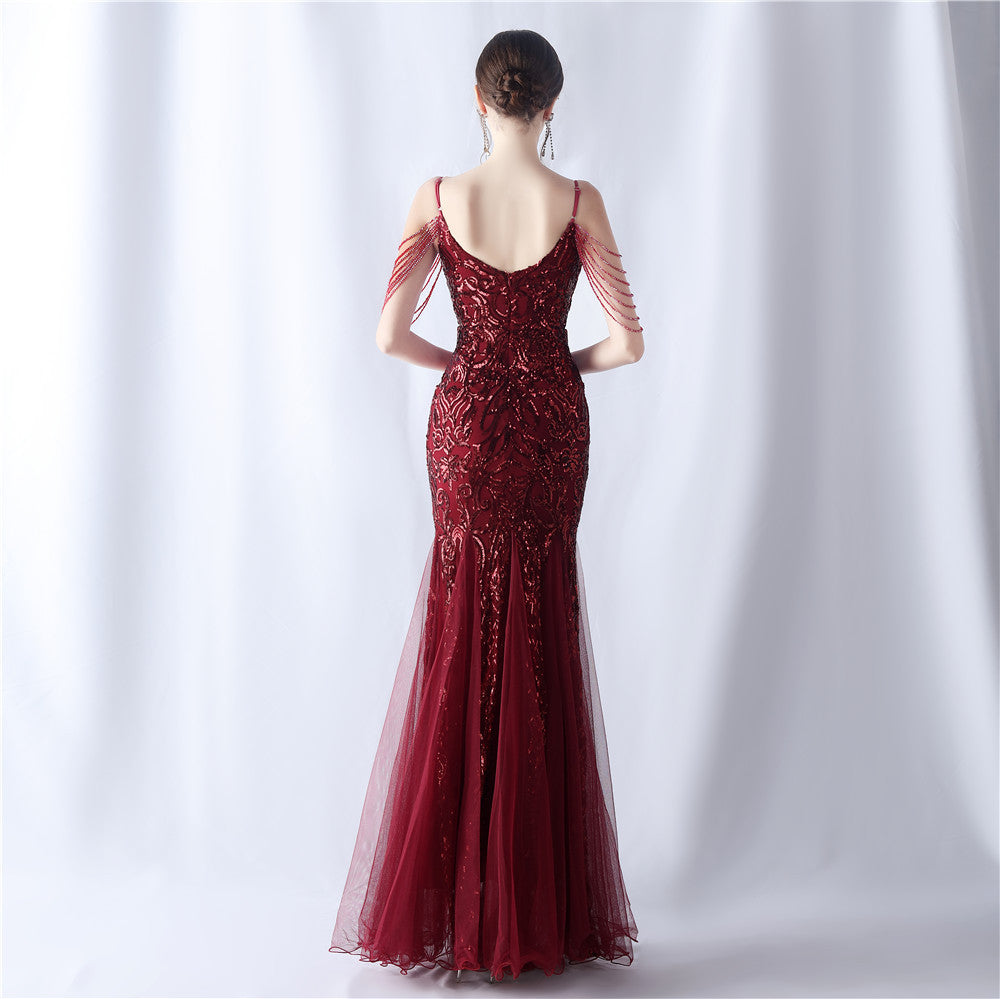 2024 High-End Gown with Floral Sequins & Beadwork