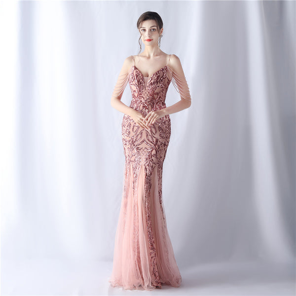 2024 High-End Gown with Floral Sequins & Beadwork