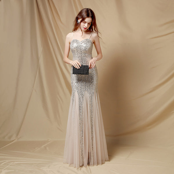 Long Bridal Mermaid Gown with Slit for Wedding Banquets