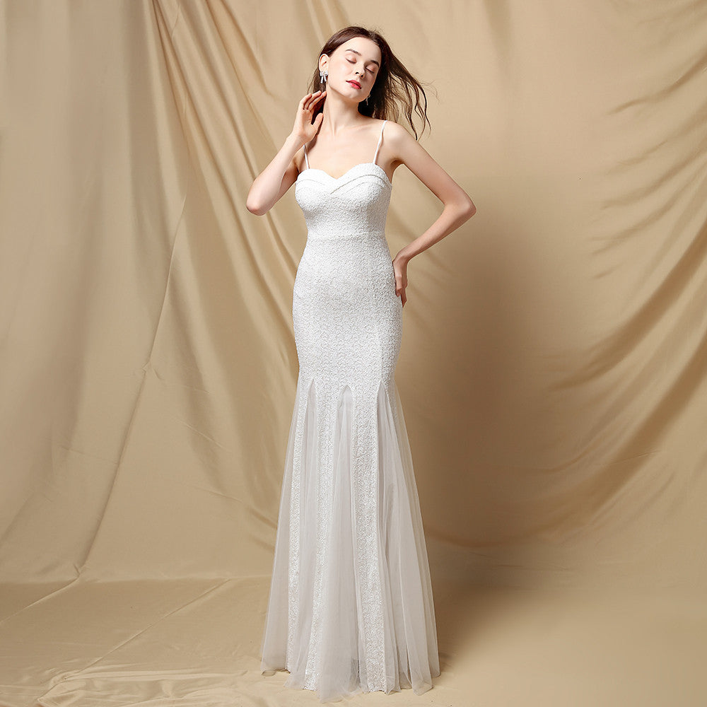 Long Bridal Mermaid Gown with Slit for Wedding Banquets