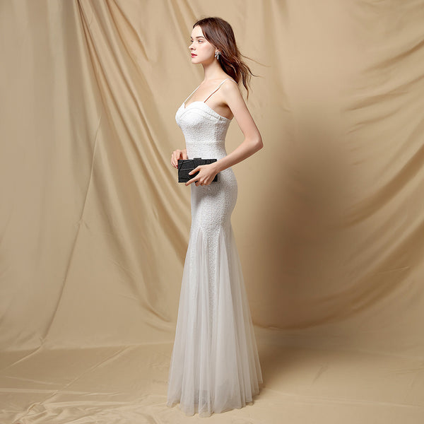 Long Bridal Mermaid Gown with Slit for Wedding Banquets