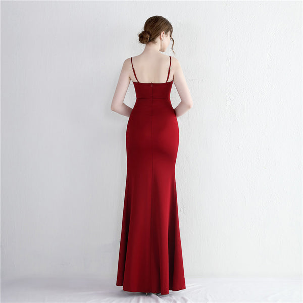 Satin Slit Mermaid Gown with Spaghetti Straps