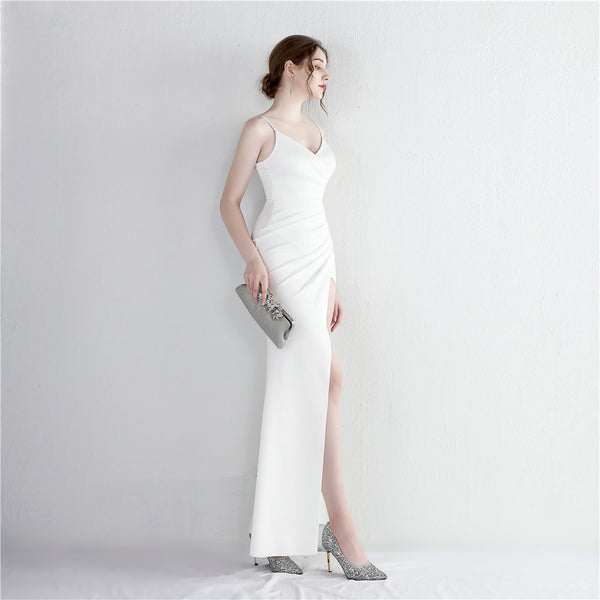 Satin Slit Mermaid Gown with Spaghetti Straps