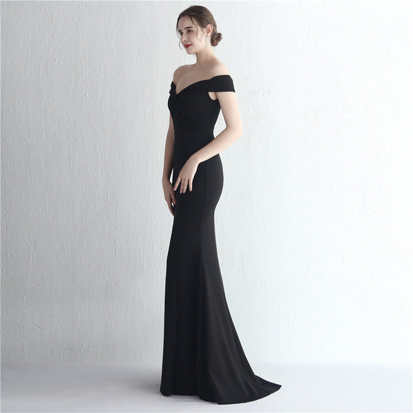 Elegant off-the-Shoulder Satin Mermaid Gown