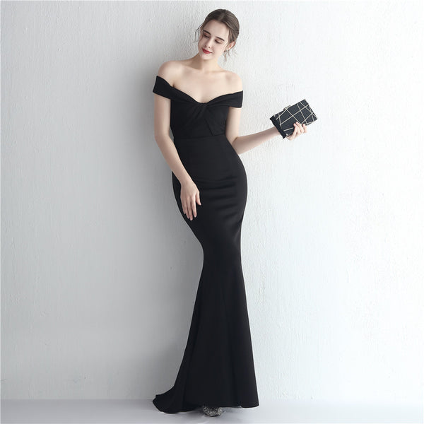 Elegant off-the-Shoulder Satin Mermaid Gown
