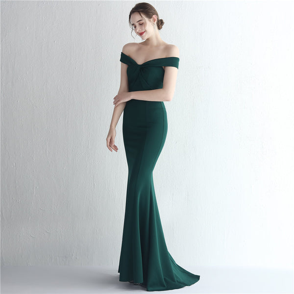 Elegant off-the-Shoulder Satin Mermaid Gown