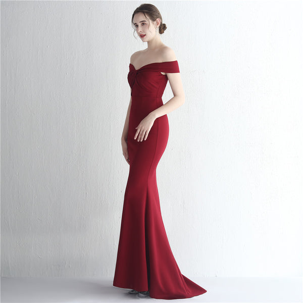 Elegant off-the-Shoulder Satin Mermaid Gown