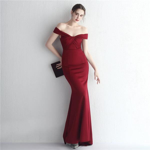 Elegant off-the-Shoulder Satin Mermaid Gown