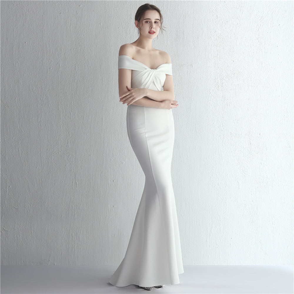 Elegant off-the-Shoulder Satin Mermaid Gown