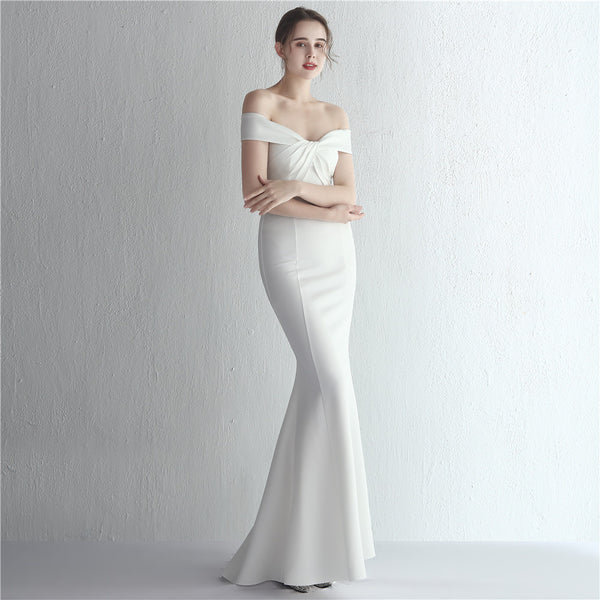 Elegant off-the-Shoulder Satin Mermaid Gown