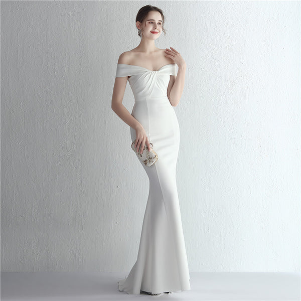 Elegant off-the-Shoulder Satin Mermaid Gown