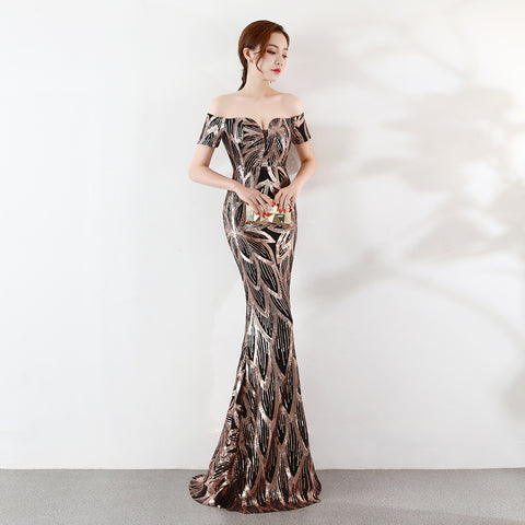 off-the-Shoulder Sequin Mermaid Gown for Hosts & Galas