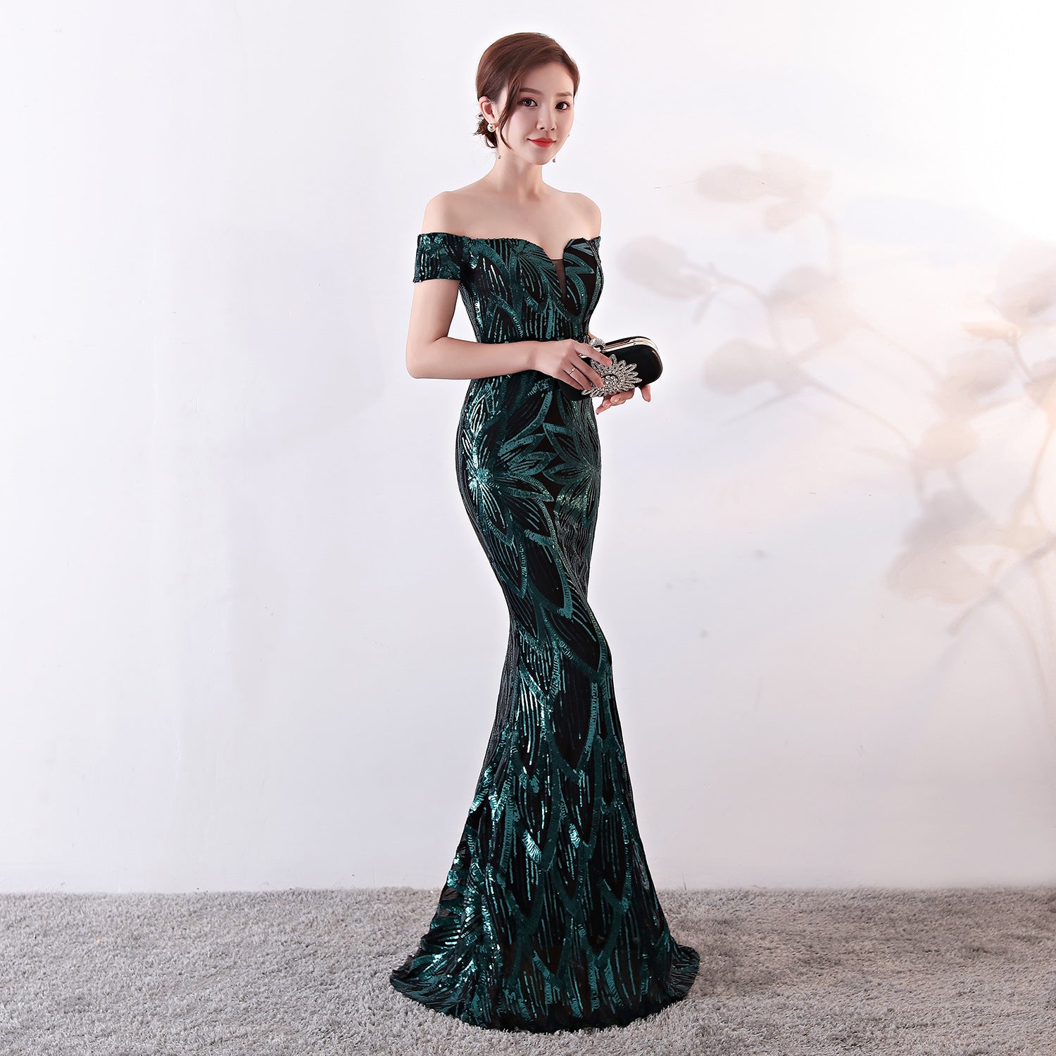 off-the-Shoulder Sequin Mermaid Gown for Hosts & Galas