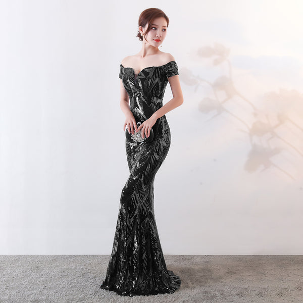off-the-Shoulder Sequin Mermaid Gown for Hosts & Galas