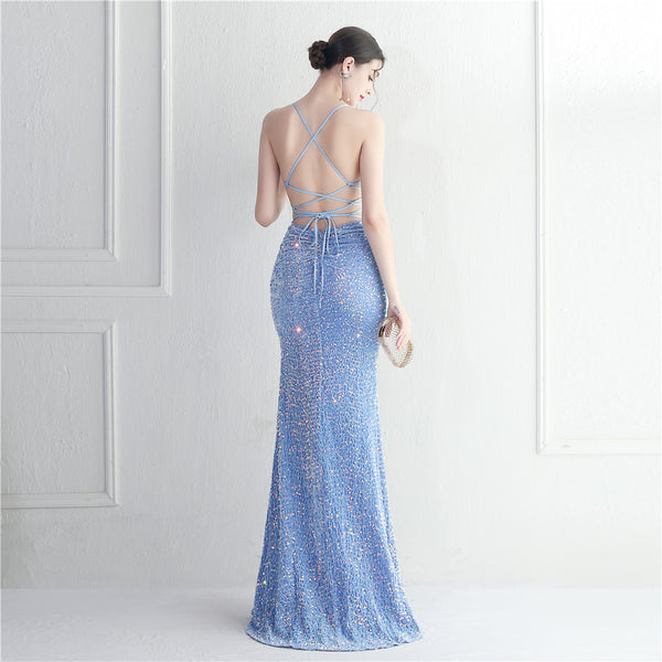 Strappy Sequin Halter Gown for Nightlife & Events