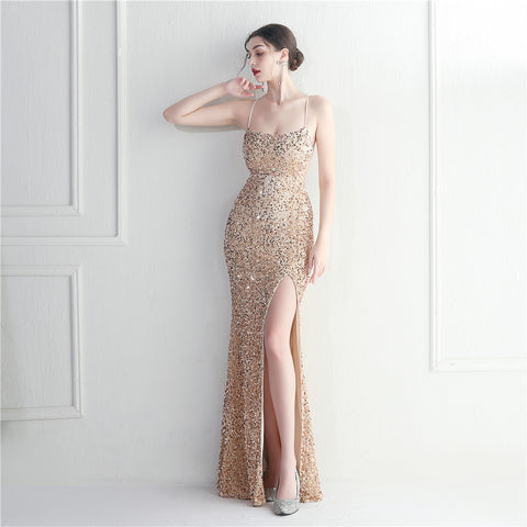 Strappy Sequin Halter Gown for Nightlife & Events