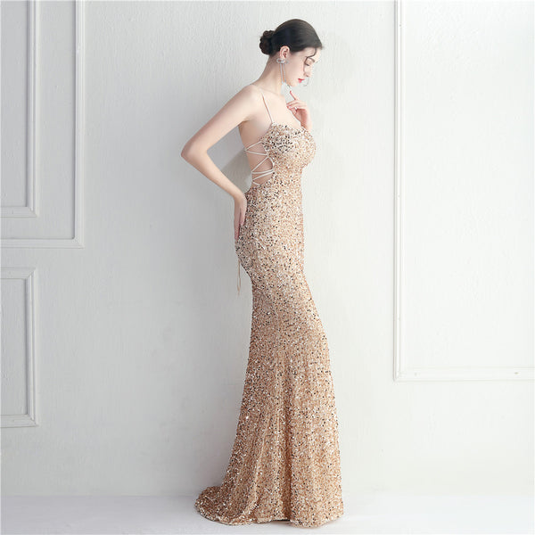 Strappy Sequin Halter Gown for Nightlife & Events