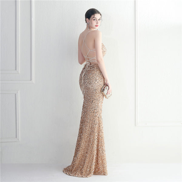 Strappy Sequin Halter Gown for Nightlife & Events