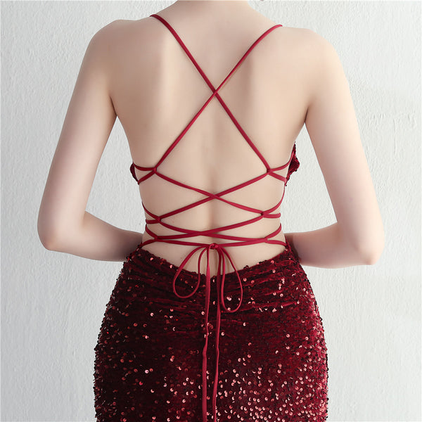 Strappy Sequin Halter Gown for Nightlife & Events