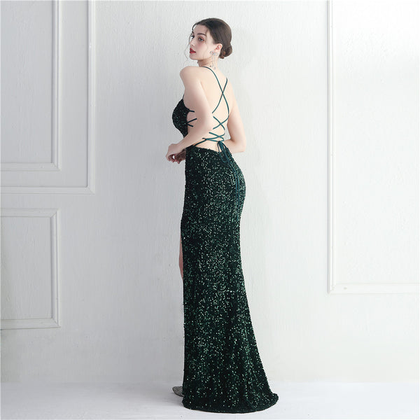 Strappy Sequin Halter Gown for Nightlife & Events