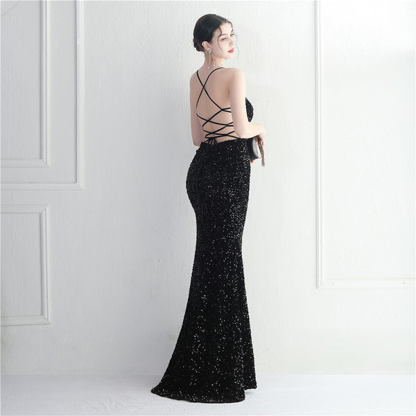 Strappy Sequin Halter Gown for Nightlife & Events