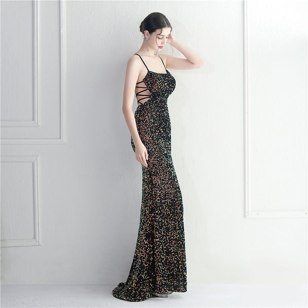 Strappy Sequin Halter Gown for Nightlife & Events