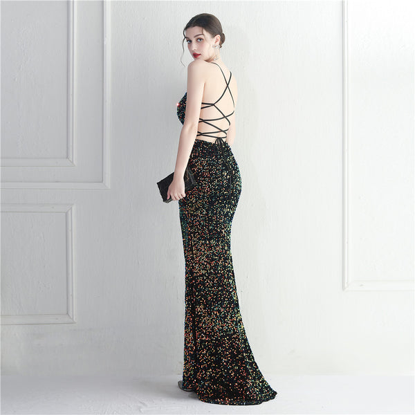 Strappy Sequin Halter Gown for Nightlife & Events