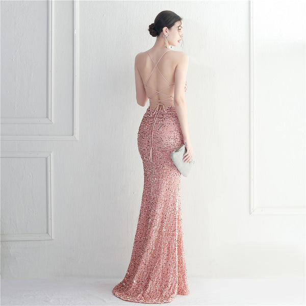 Strappy Sequin Halter Gown for Nightlife & Events
