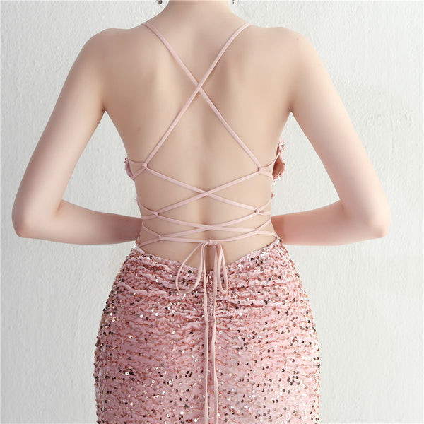 Strappy Sequin Halter Gown for Nightlife & Events