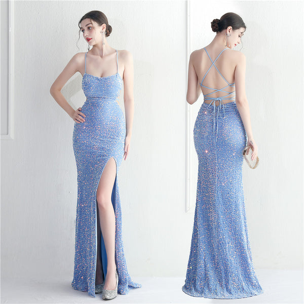 Strappy Sequin Halter Gown for Nightlife & Events