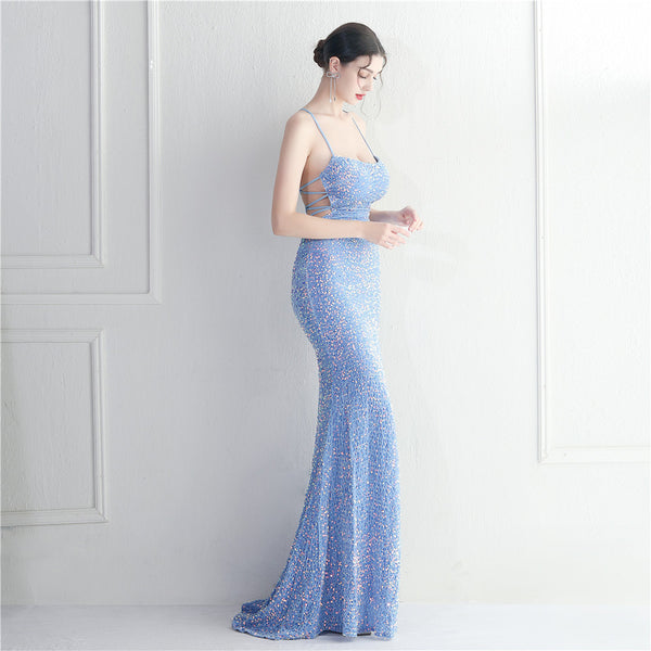 Strappy Sequin Halter Gown for Nightlife & Events