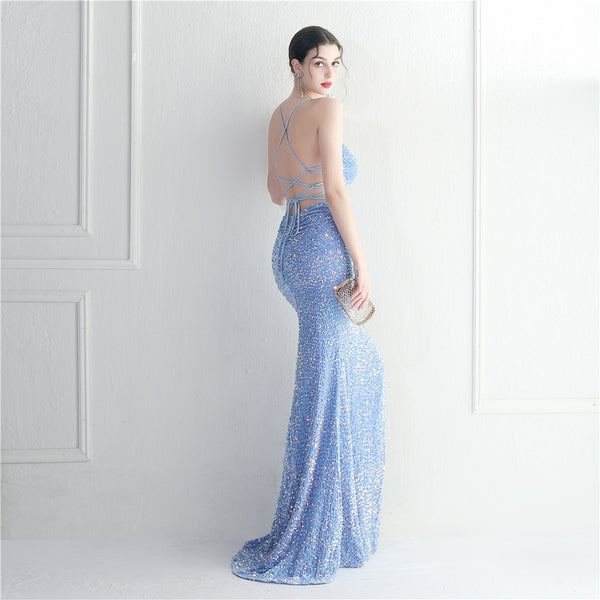 Strappy Sequin Halter Gown for Nightlife & Events