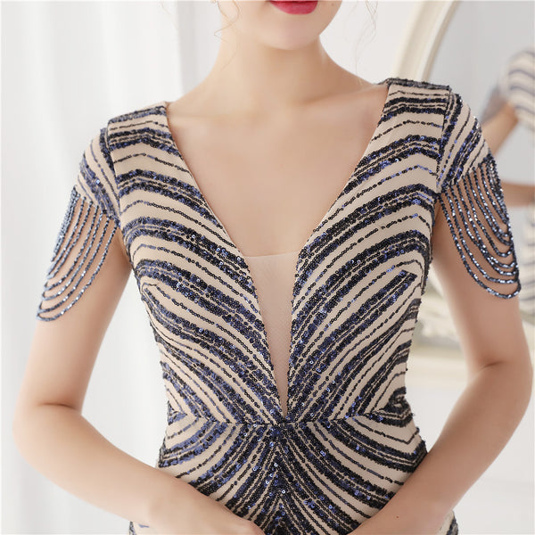 Floral Sequin & Beaded Gown for Parties & Weddings