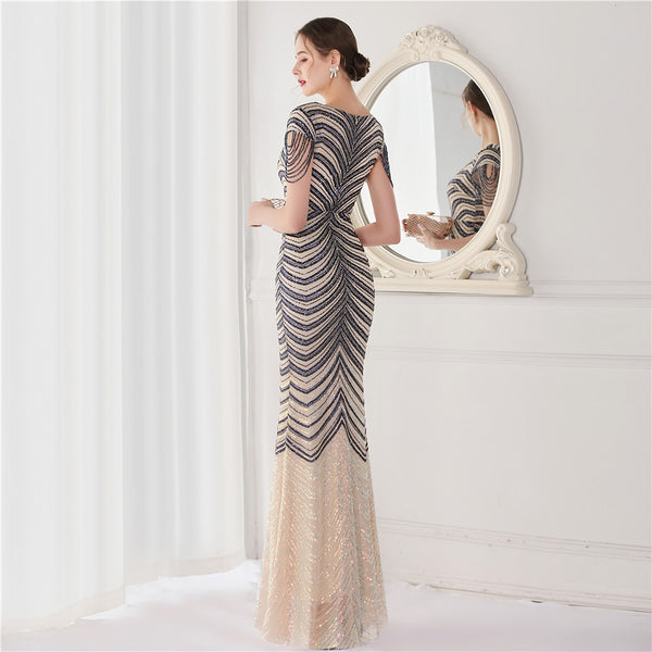 Floral Sequin & Beaded Gown for Parties & Weddings