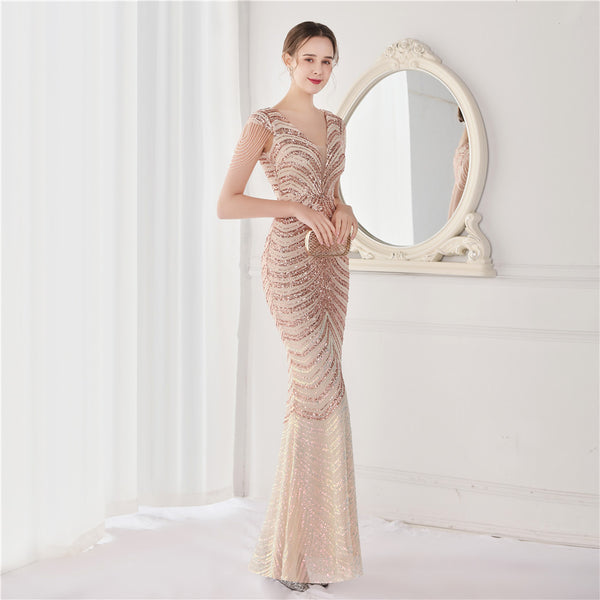 Floral Sequin & Beaded Gown for Parties & Weddings