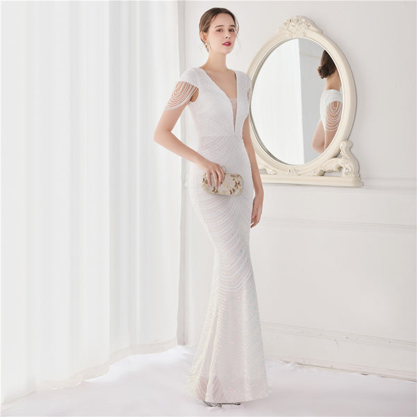 Floral Sequin & Beaded Gown for Parties & Weddings