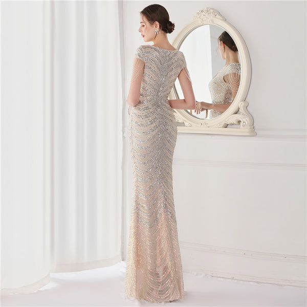 Floral Sequin & Beaded Gown for Parties & Weddings