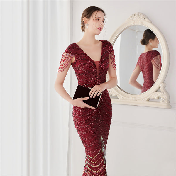 Floral Sequin & Beaded Gown for Parties & Weddings