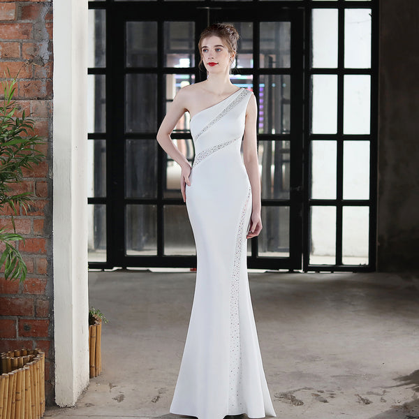 Single-Shoulder Mermaid Bridal Gown for Banquets