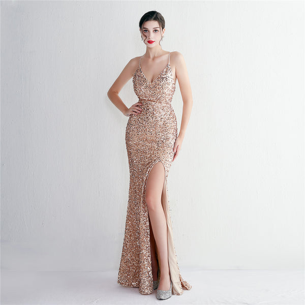 Sassy Spaghetti straps Sheath Evening Gown
