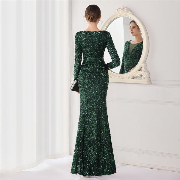 Elegant Long-Sleeve Sequin Mermaid Gown for a Daring Look