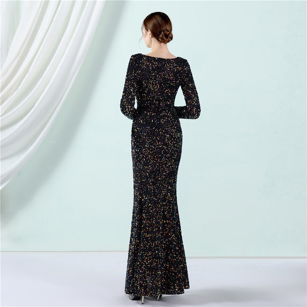 Elegant Long-Sleeve Sequin Mermaid Gown for a Daring Look