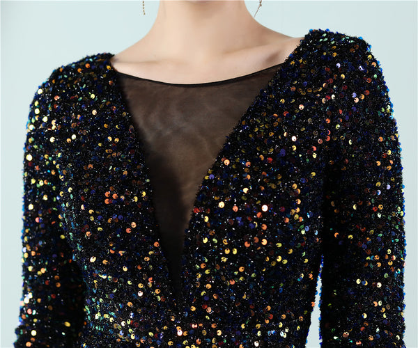 Elegant Long-Sleeve Sequin Mermaid Gown for a Daring Look