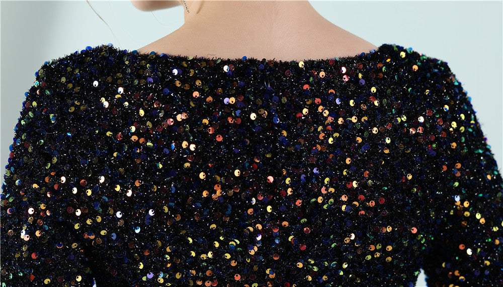 Elegantní dlouhý rukáv flitrové mořská panna šaty pro odvážný vzhled