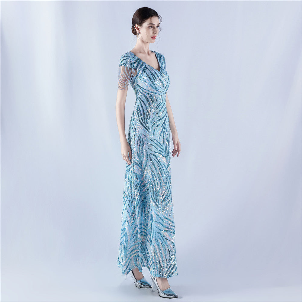 A-Line Evening Gown with Dense Sequins & Beading