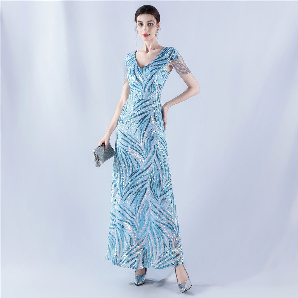 A-Line Evening Gown with Dense Sequins & Beading