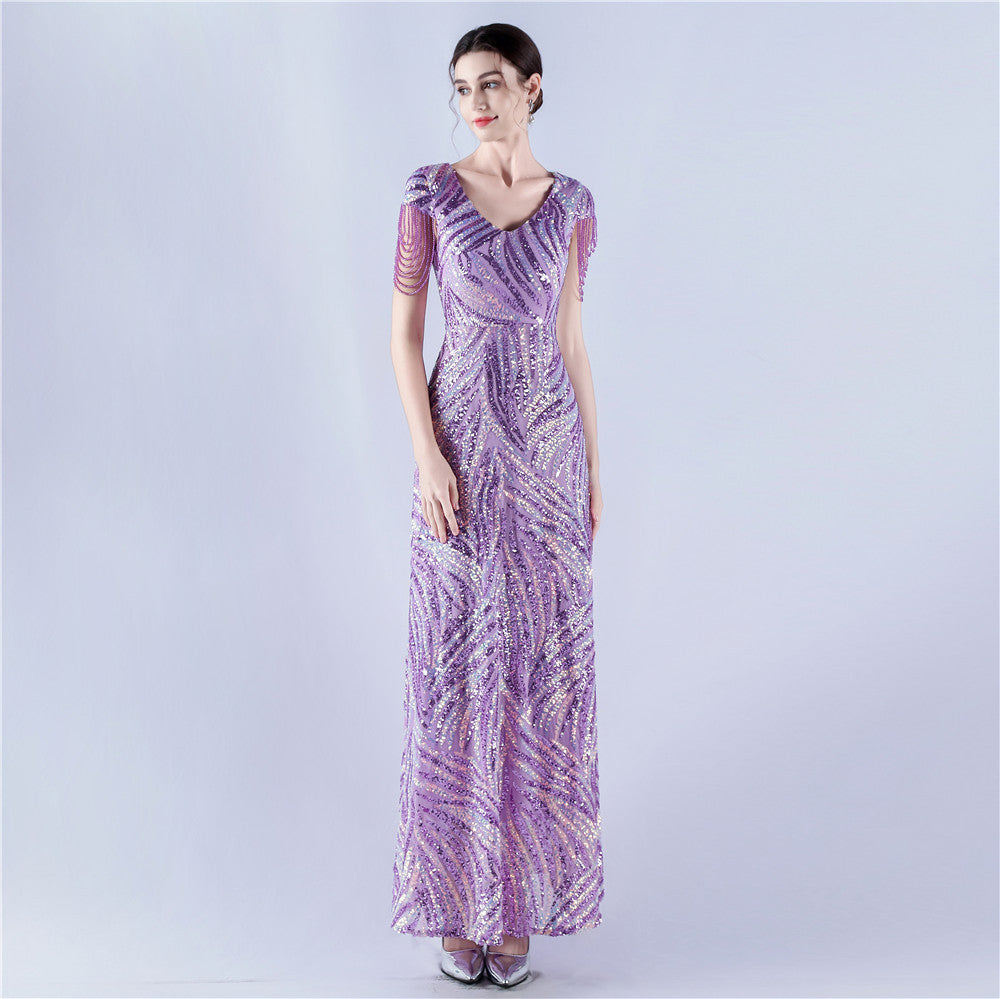 A-Line Evening Gown with Dense Sequins & Beading