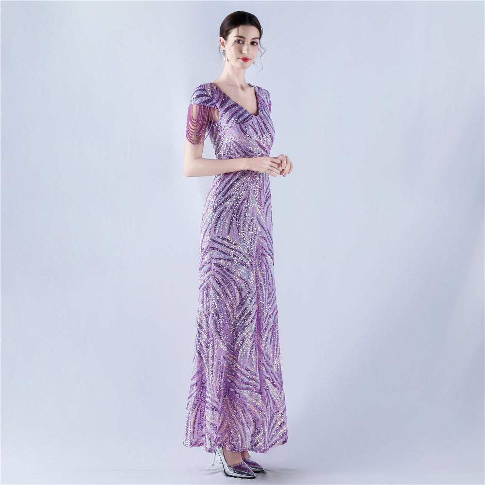 A-Line Evening Gown with Dense Sequins & Beading