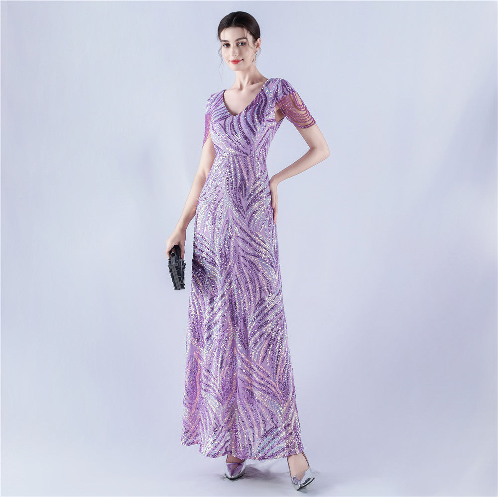 A-Line Evening Gown with Dense Sequins & Beading